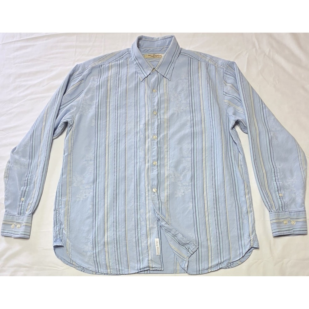Vintage Tommy Bahama Shirt Mens  Large Silk Blend Textured Floral Hawaii